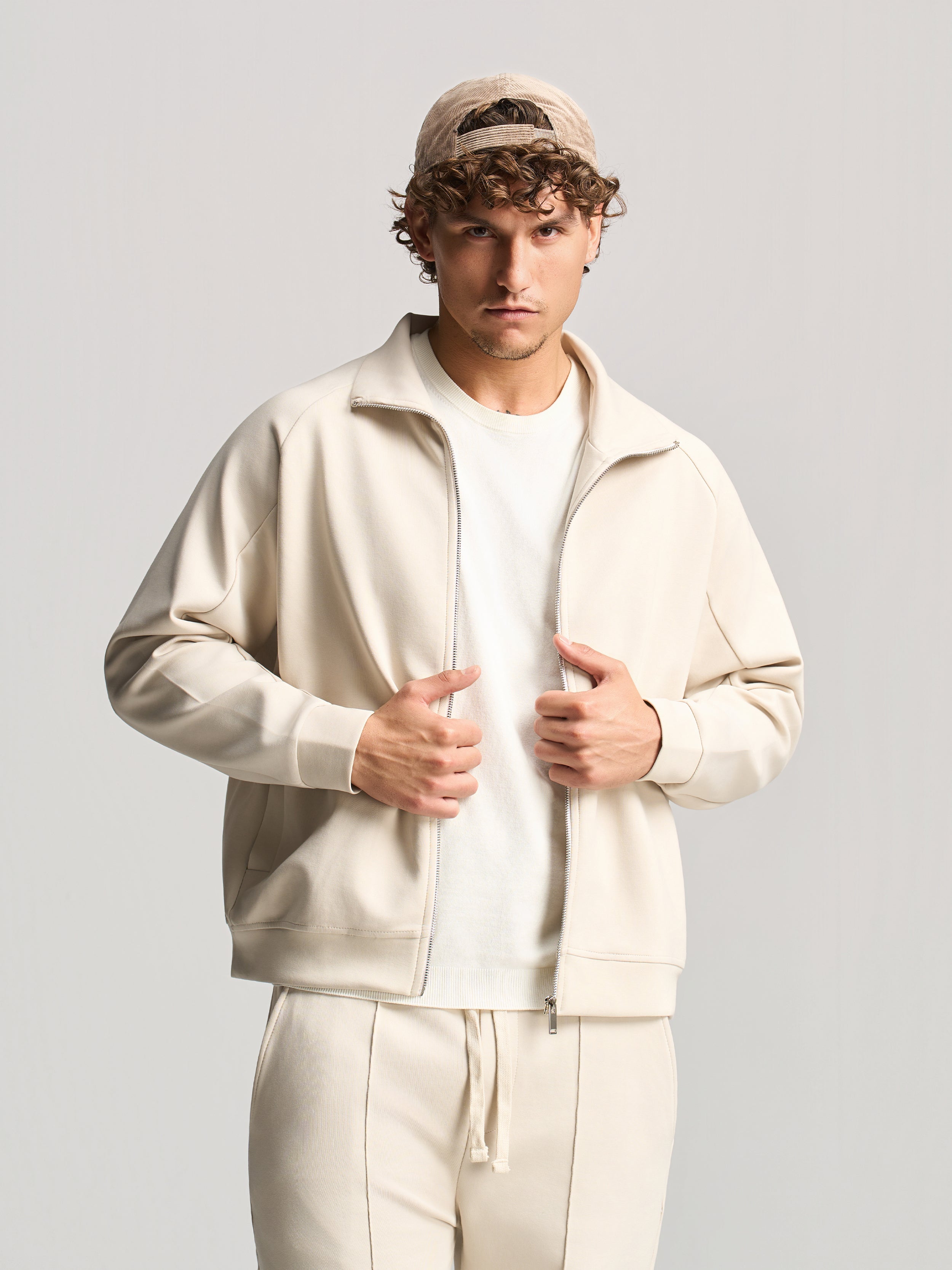 Beige Essential Funnel Neck Jacket