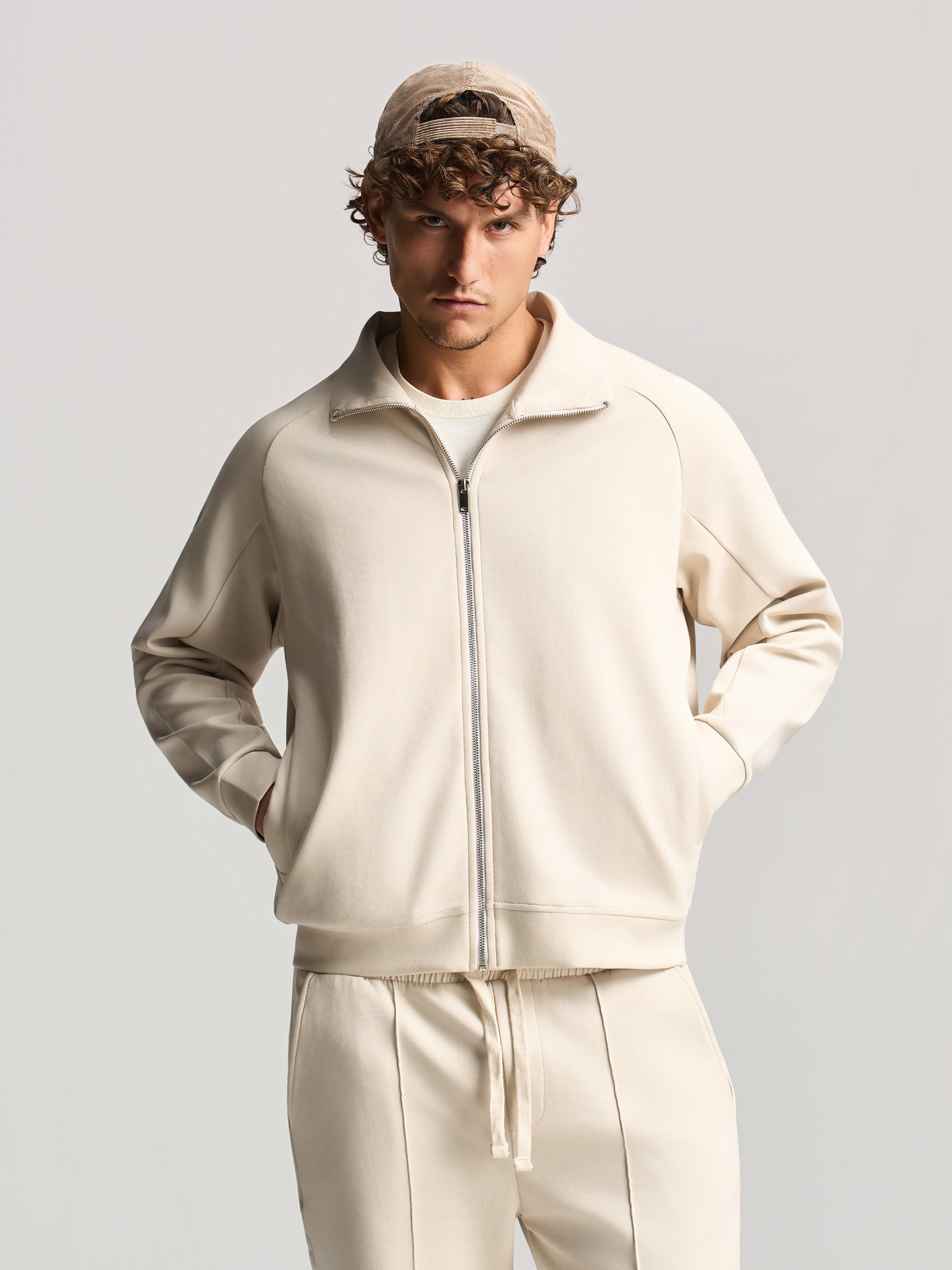 Beige Essential Funnel Neck Jacket