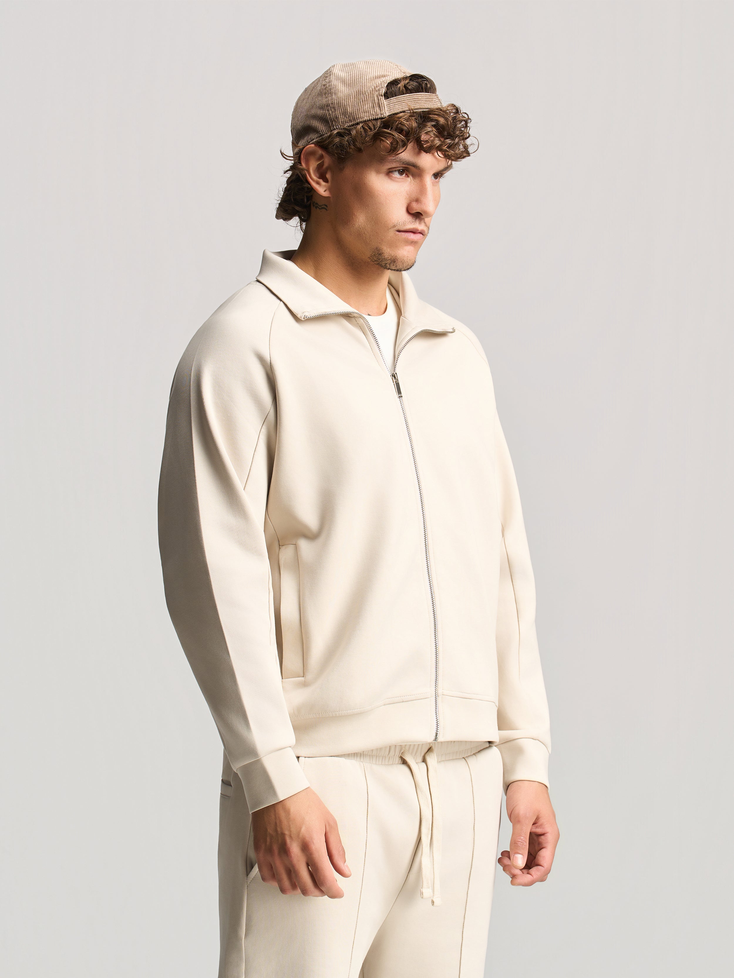 Beige Essential Funnel Neck Jacket