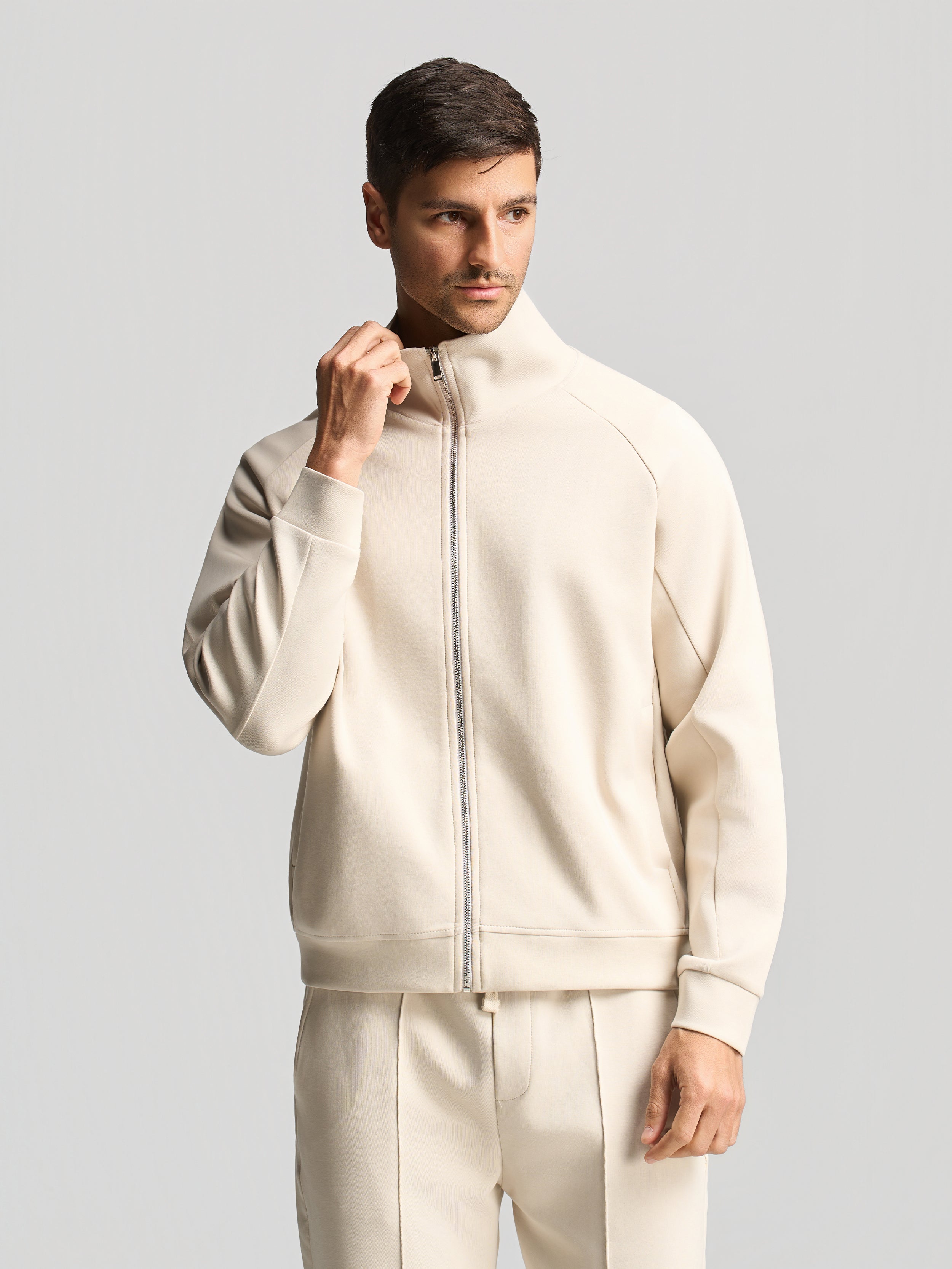 Beige Essential Funnel Neck Jacket