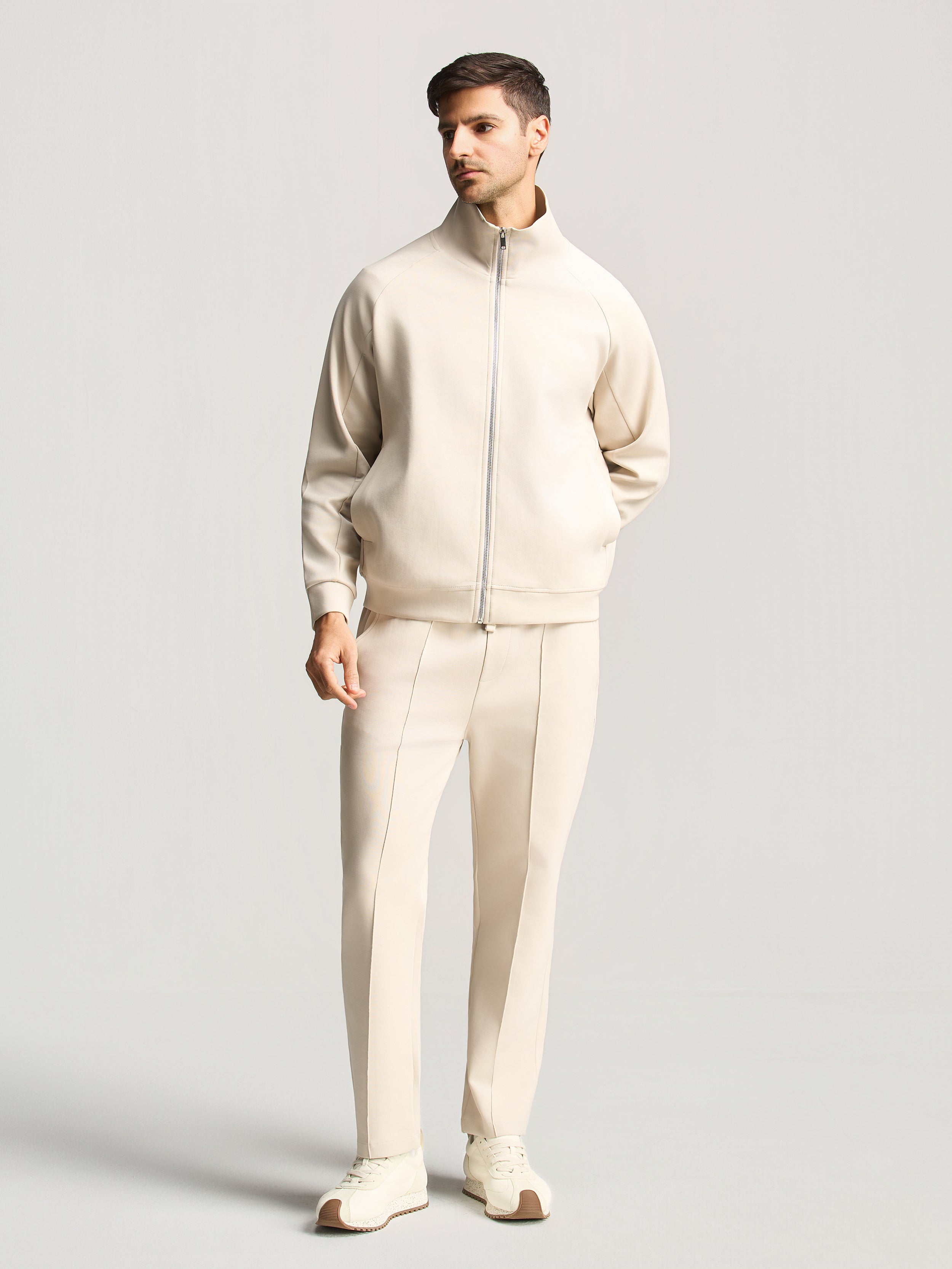 Beige Essential Funnel Neck Suit