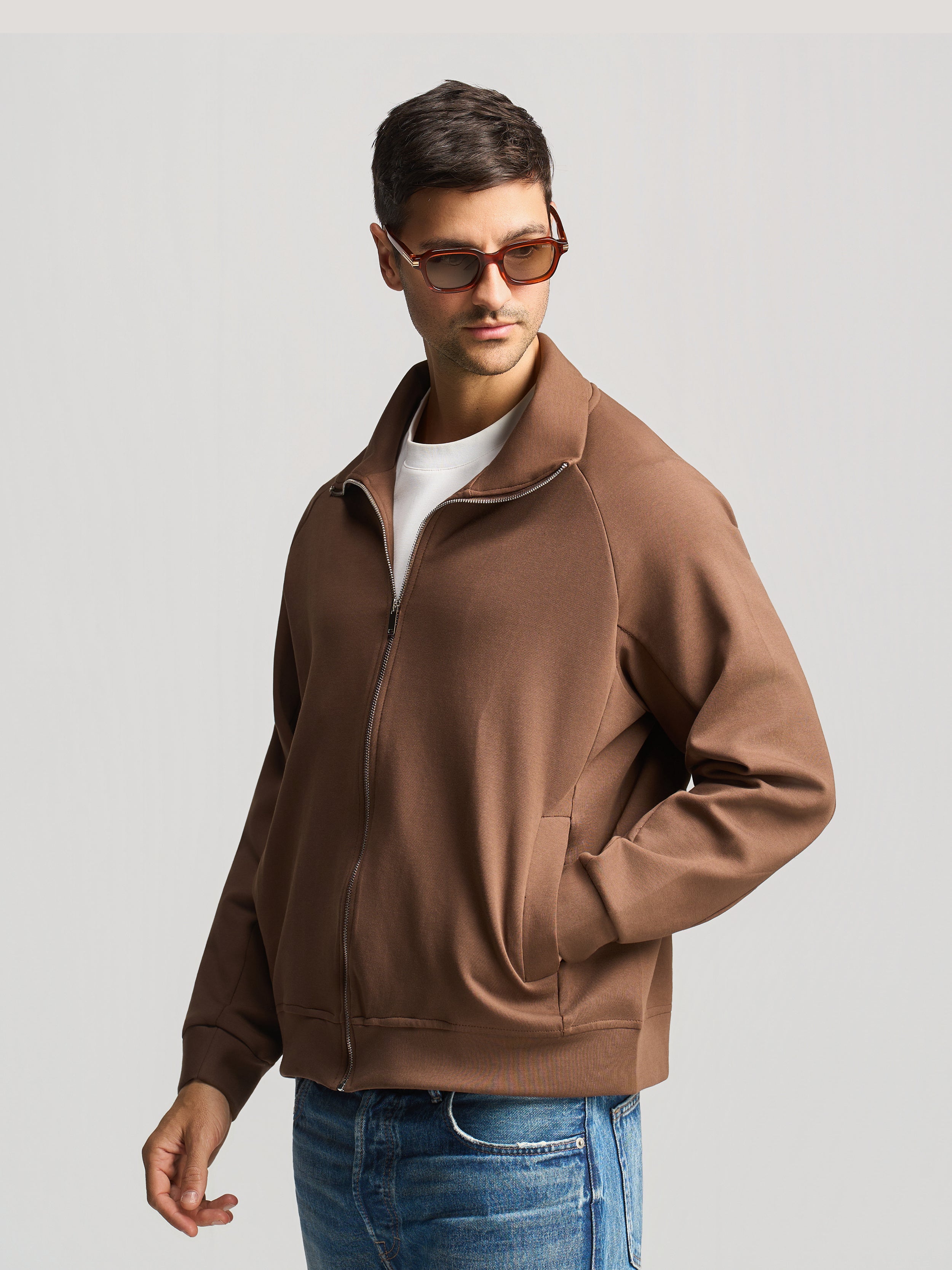 Brown Essential Funnel Neck Jacket