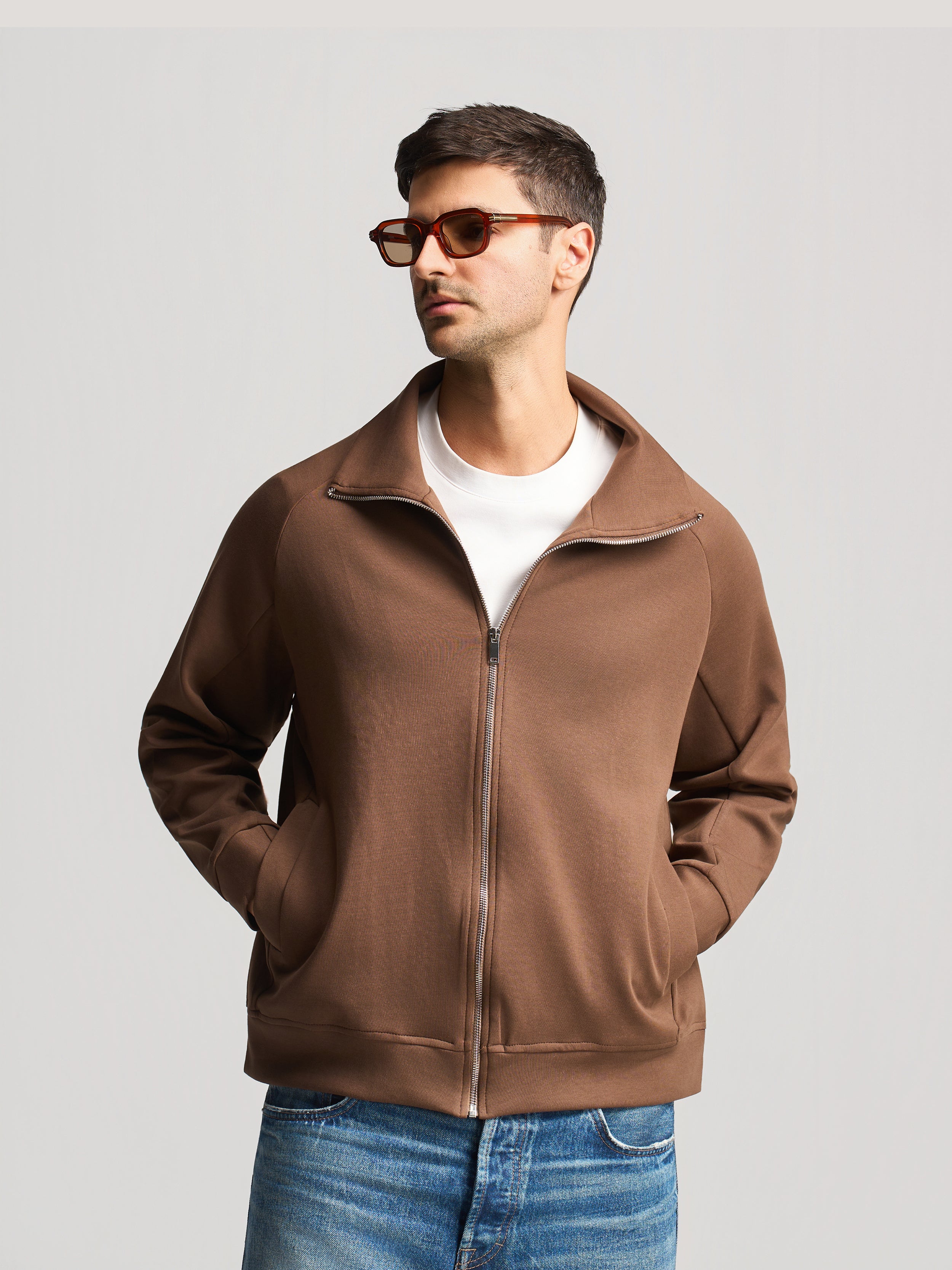 Brown Essential Funnel Neck Jacket