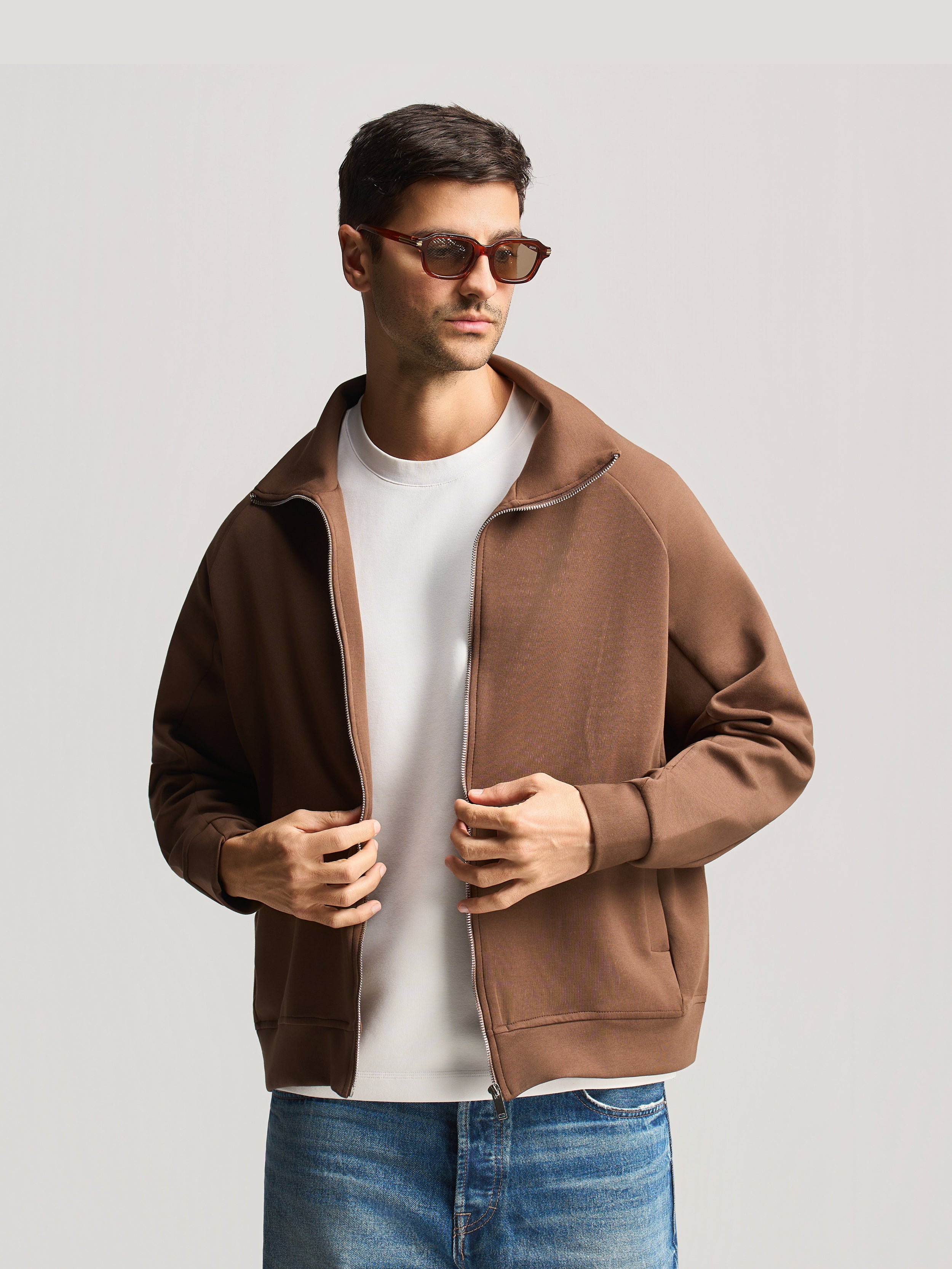 Brown Essential Funnel Neck Jacket