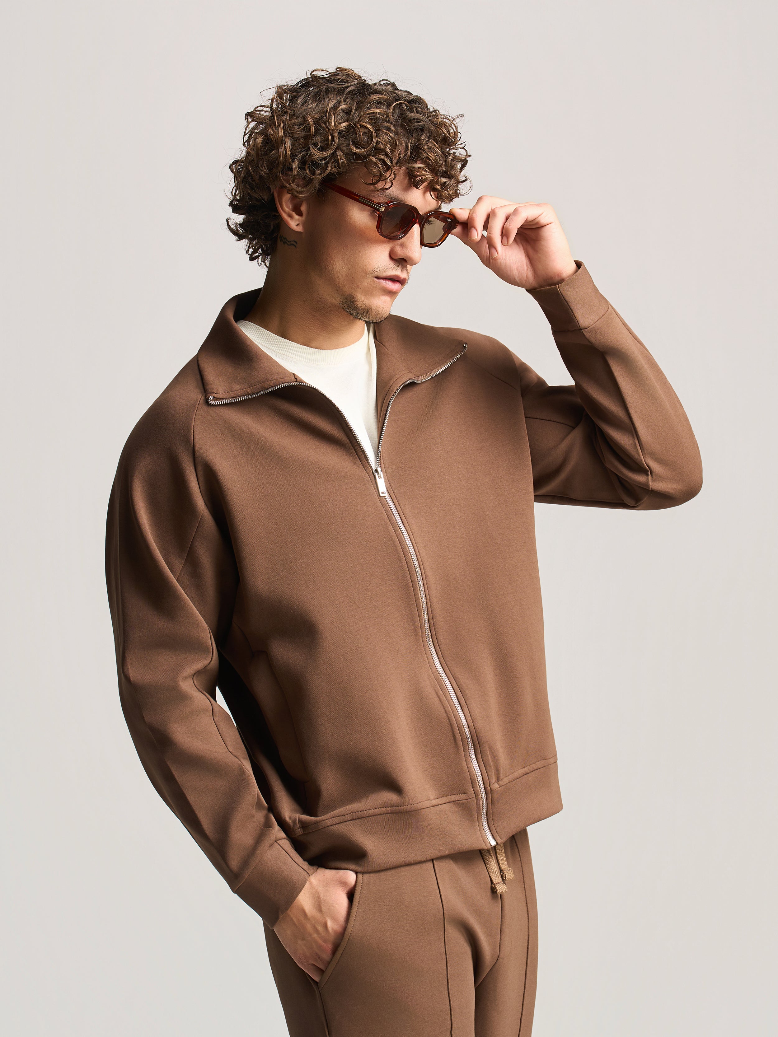 Brown Essential Funnel Neck Jacket