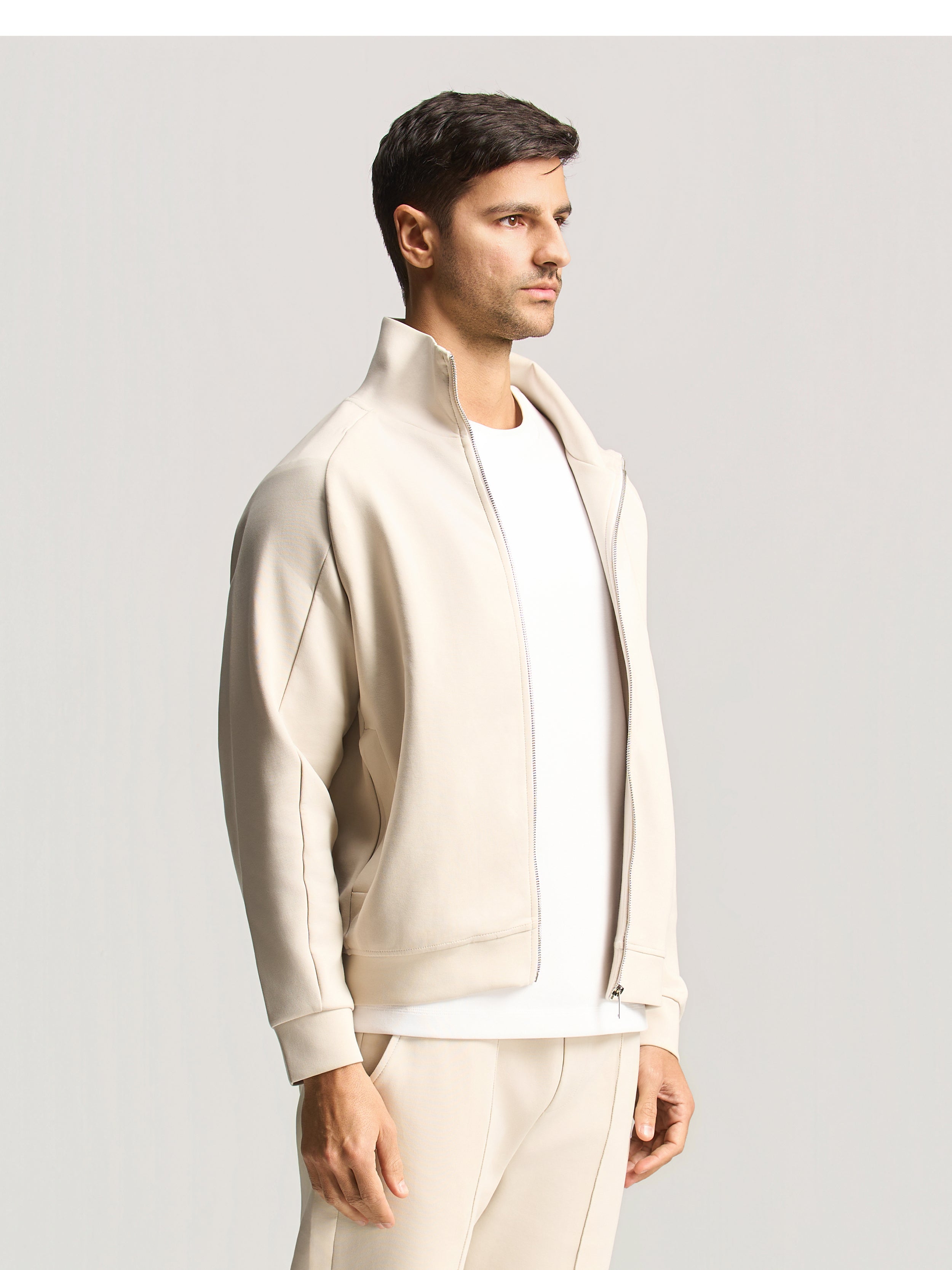 Beige Essential Funnel Neck Jacket