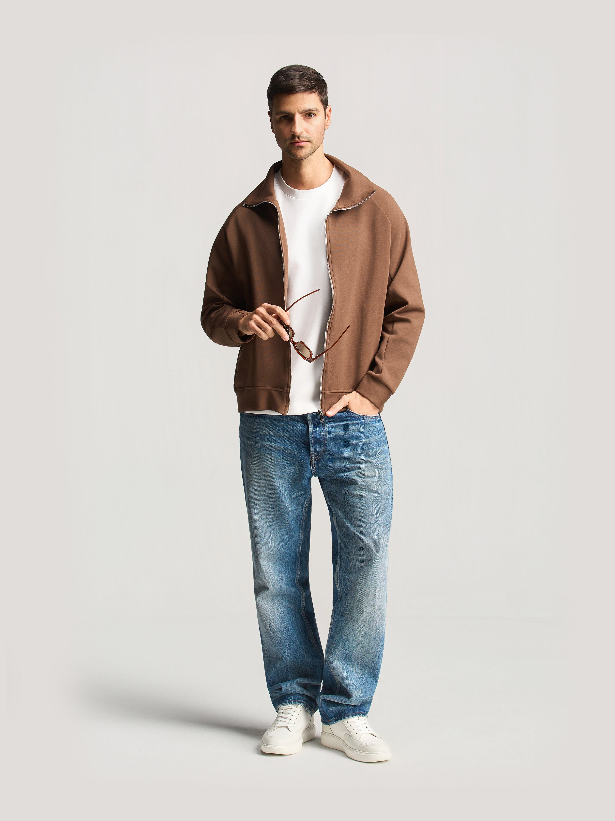 Brown Essential Funnel Neck Jacket