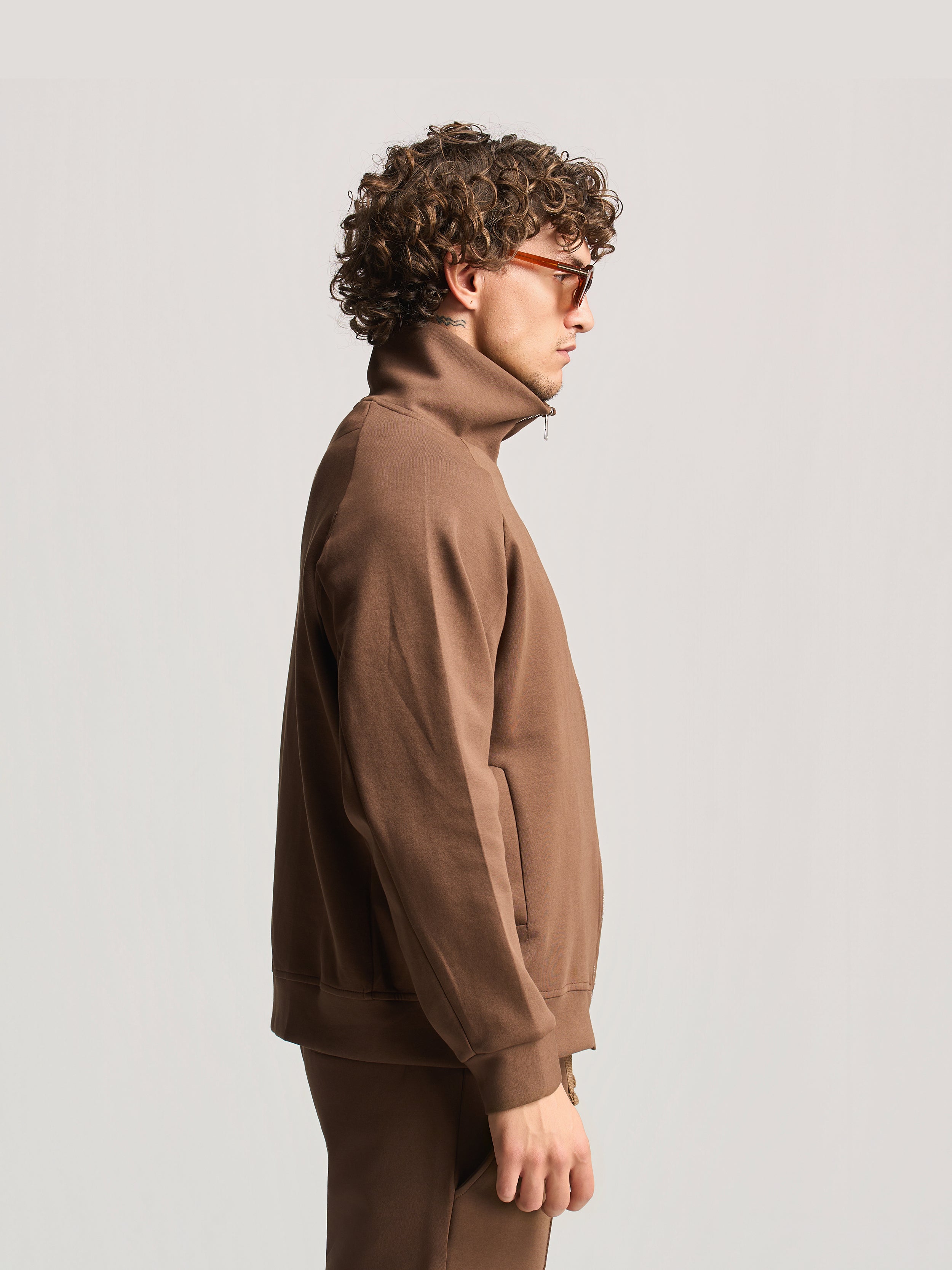 Brown Essential Funnel Neck Jacket