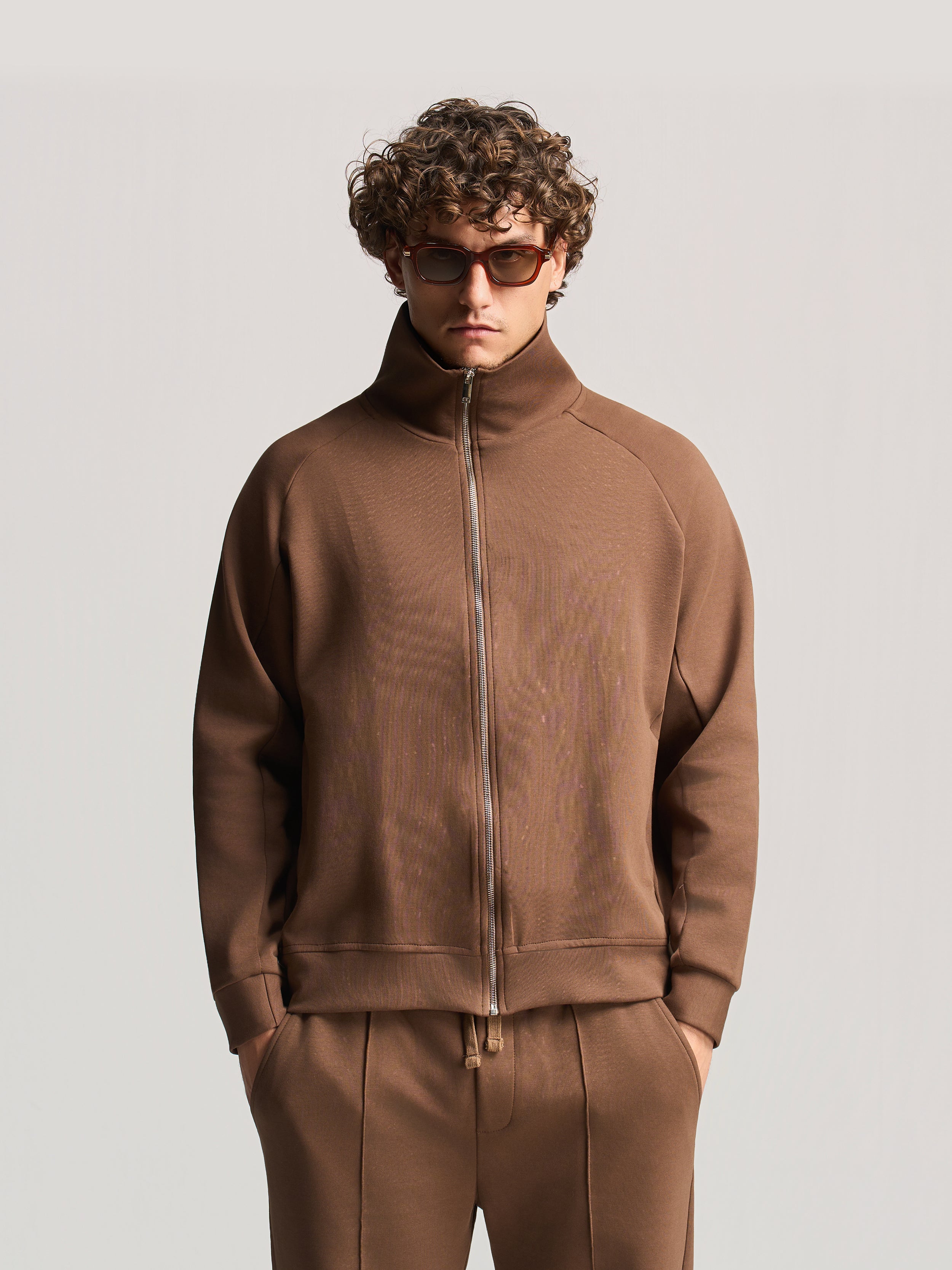 Brown Essential Funnel Neck Suit